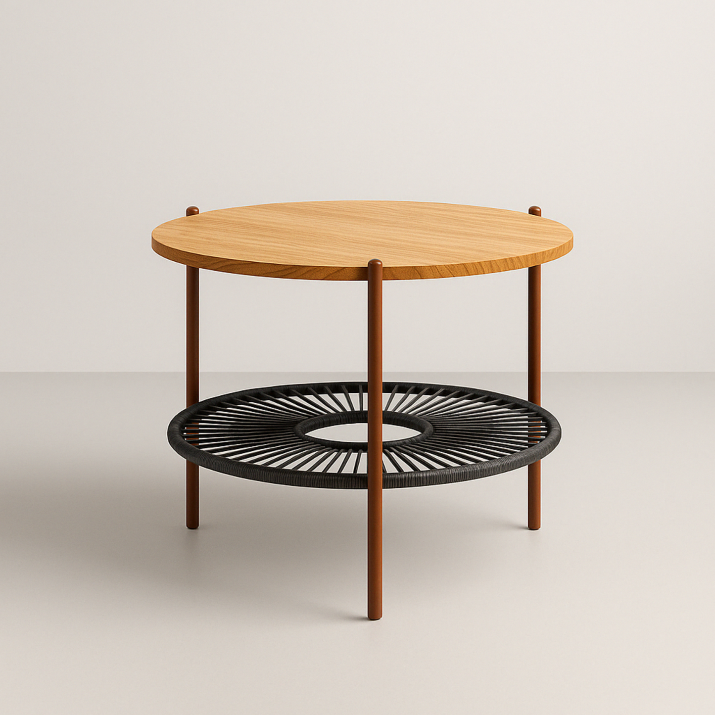 Mesa de Centro en Mimbre Sintético y Madera – Ideal para Sala o Terraza